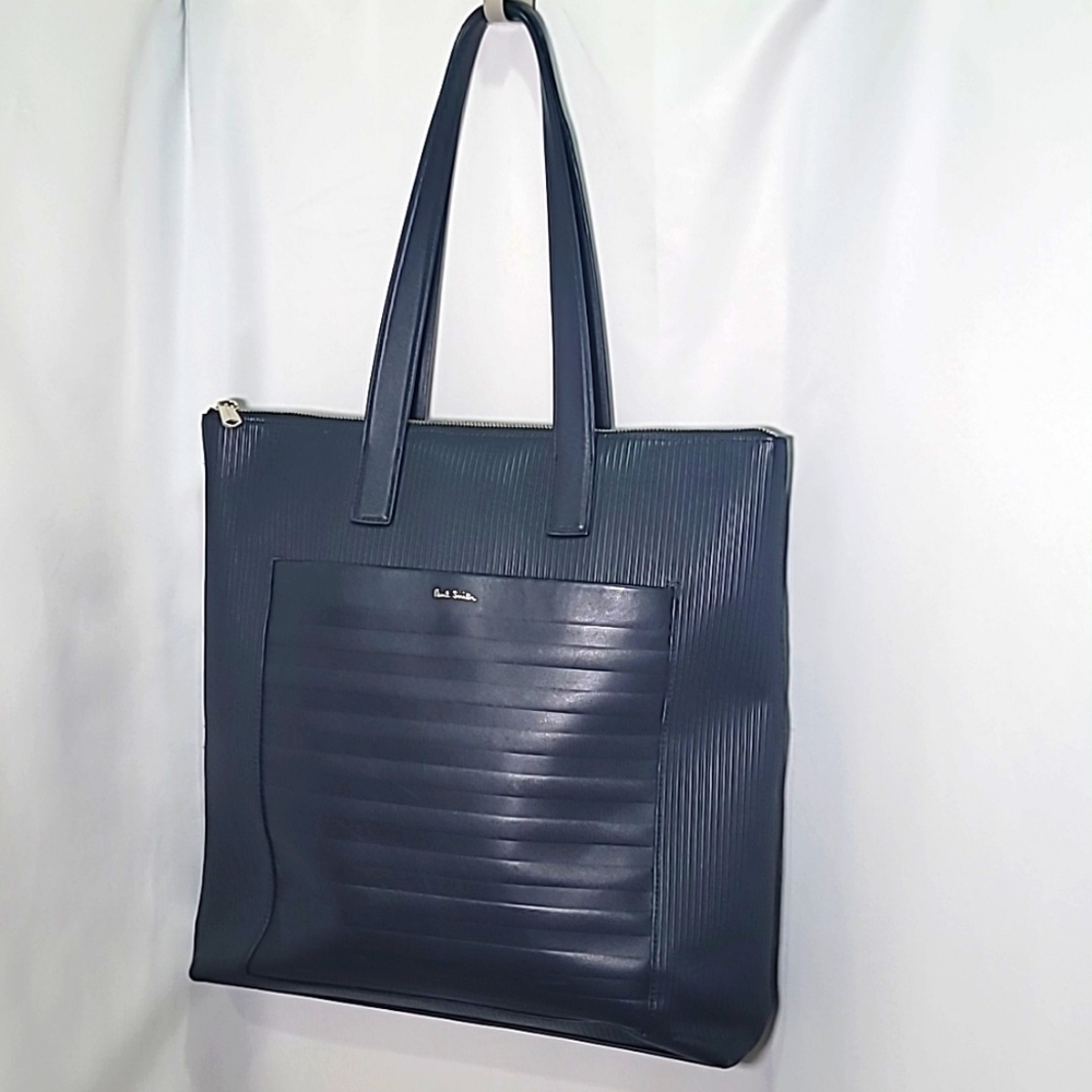PAUL SMITH Large Tote Leather Navy Square Bag Office